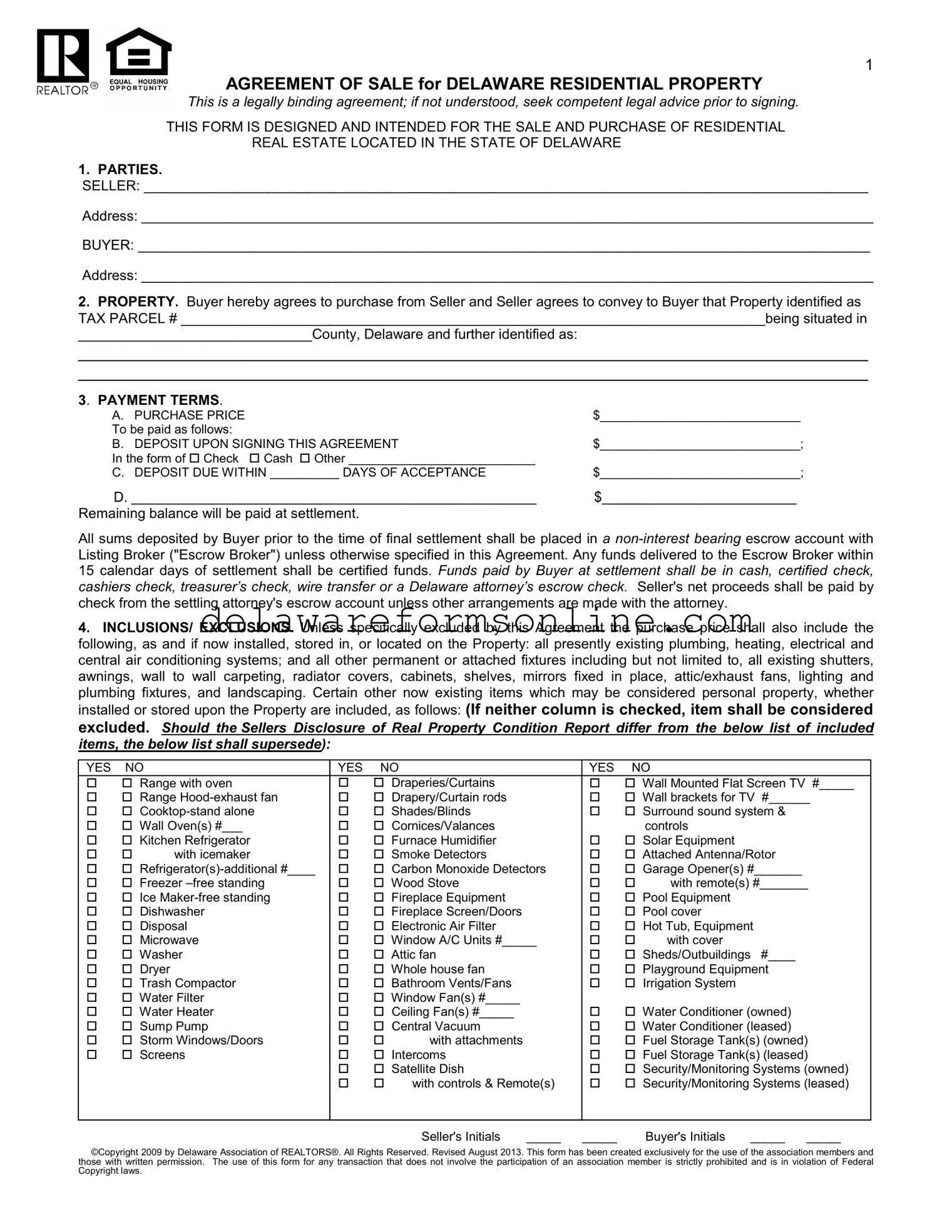 Official Agreement Delaware Form in PDF