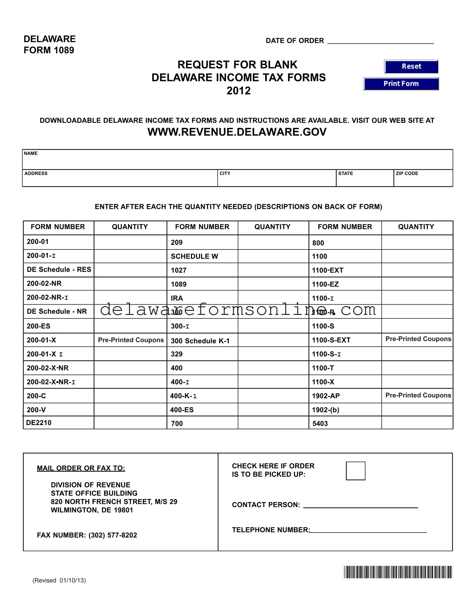Official Delaware 1089 Form in PDF