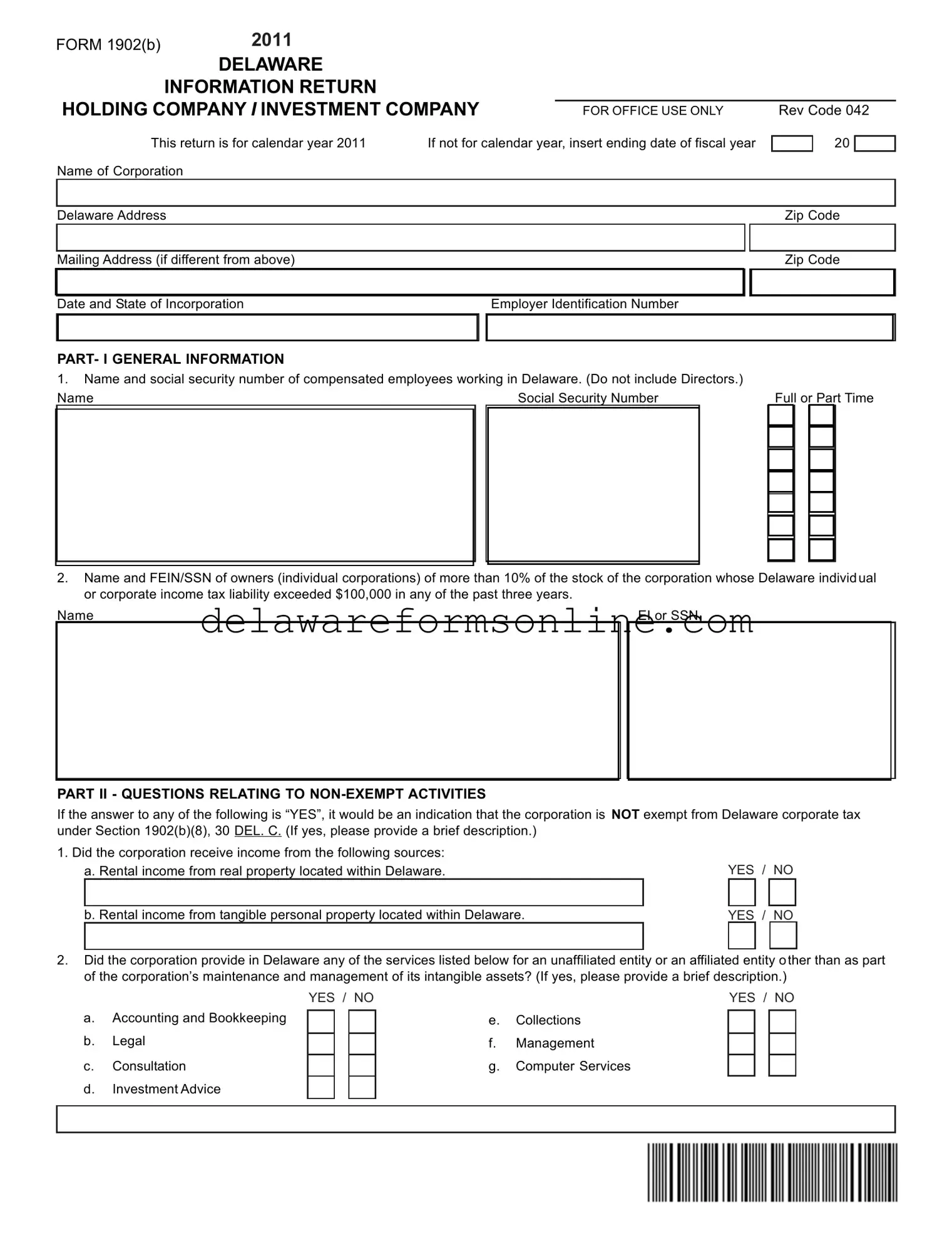 Official Delaware 1902 B Form in PDF