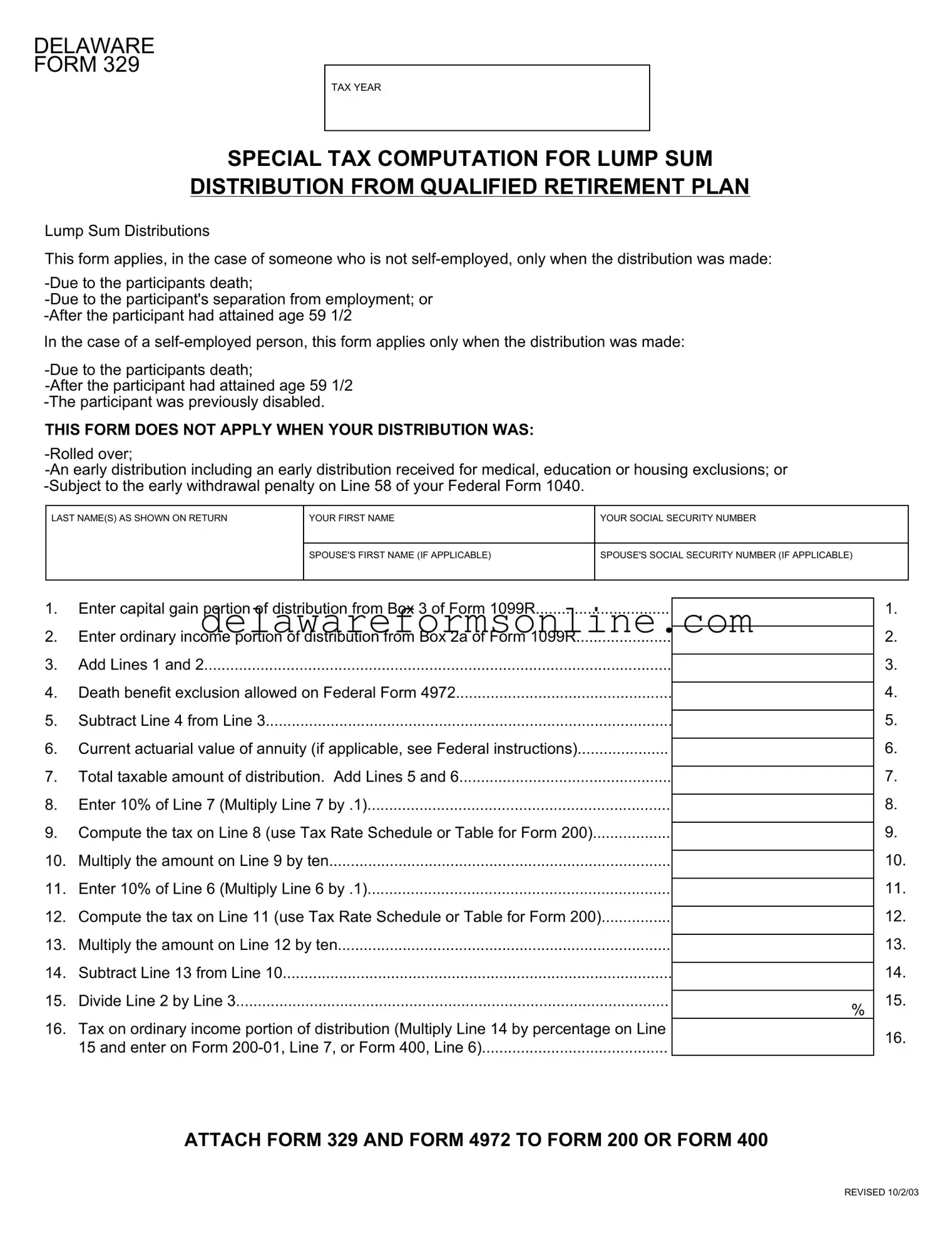 Official Delaware 329 Form in PDF