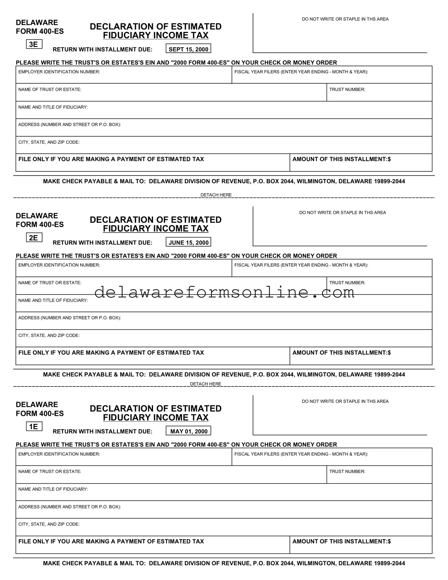 Official Delaware 400 Es Form in PDF
