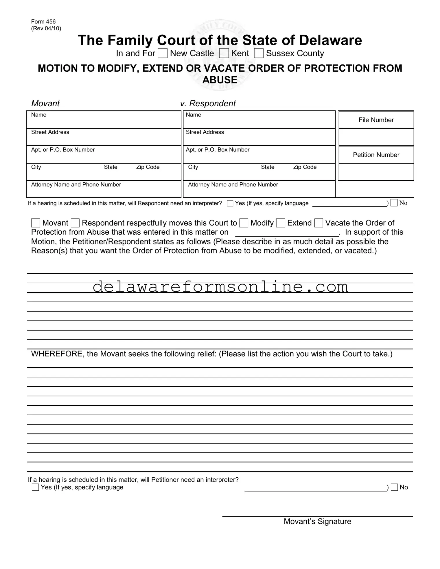 Official Delaware 456 Form in PDF