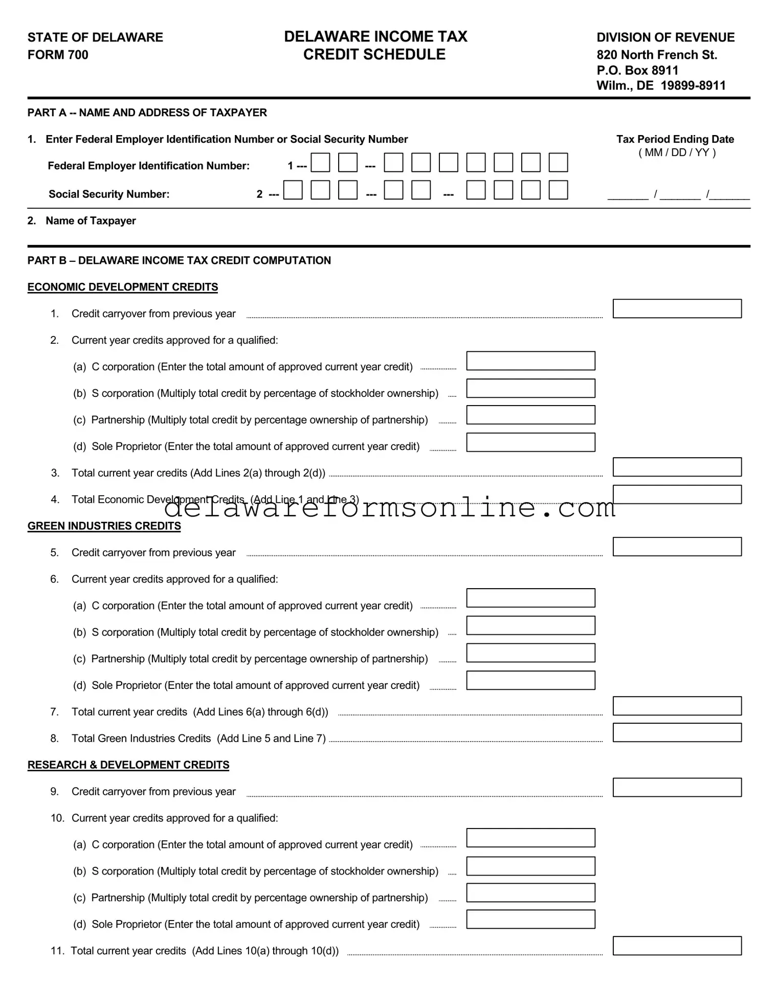 Official Delaware 700 Form in PDF