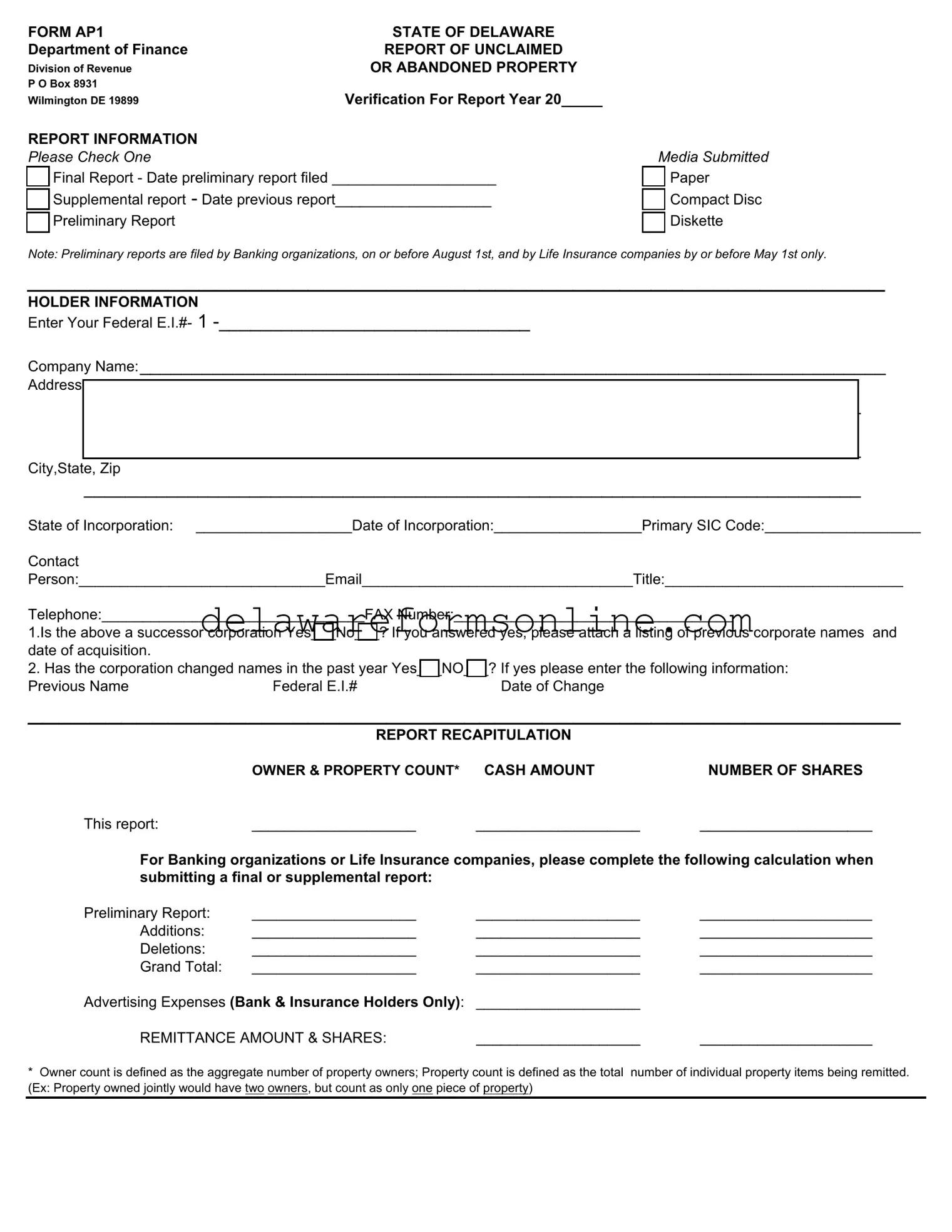 Official Delaware Ap1 Form in PDF