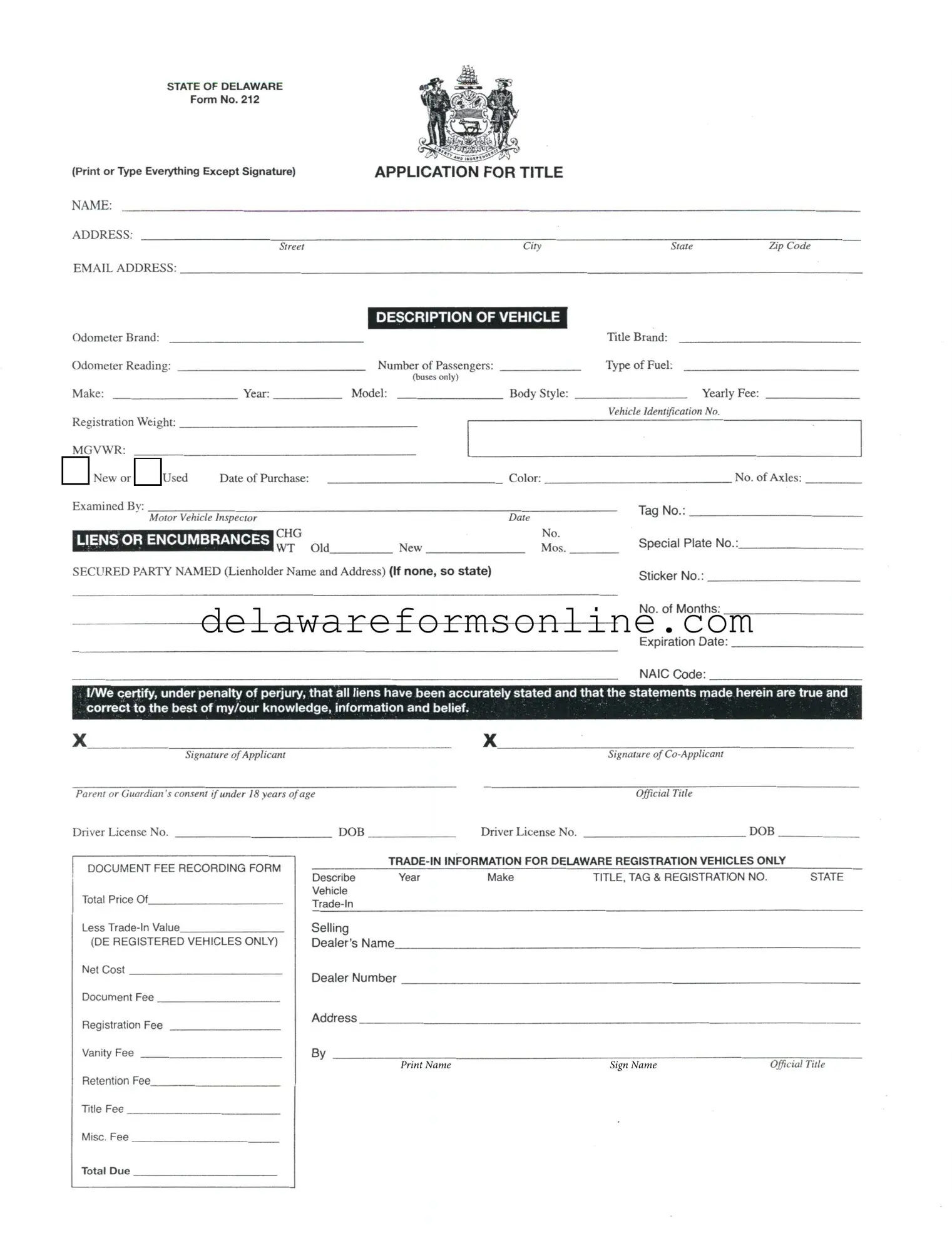 Official Delaware No 212 Form in PDF