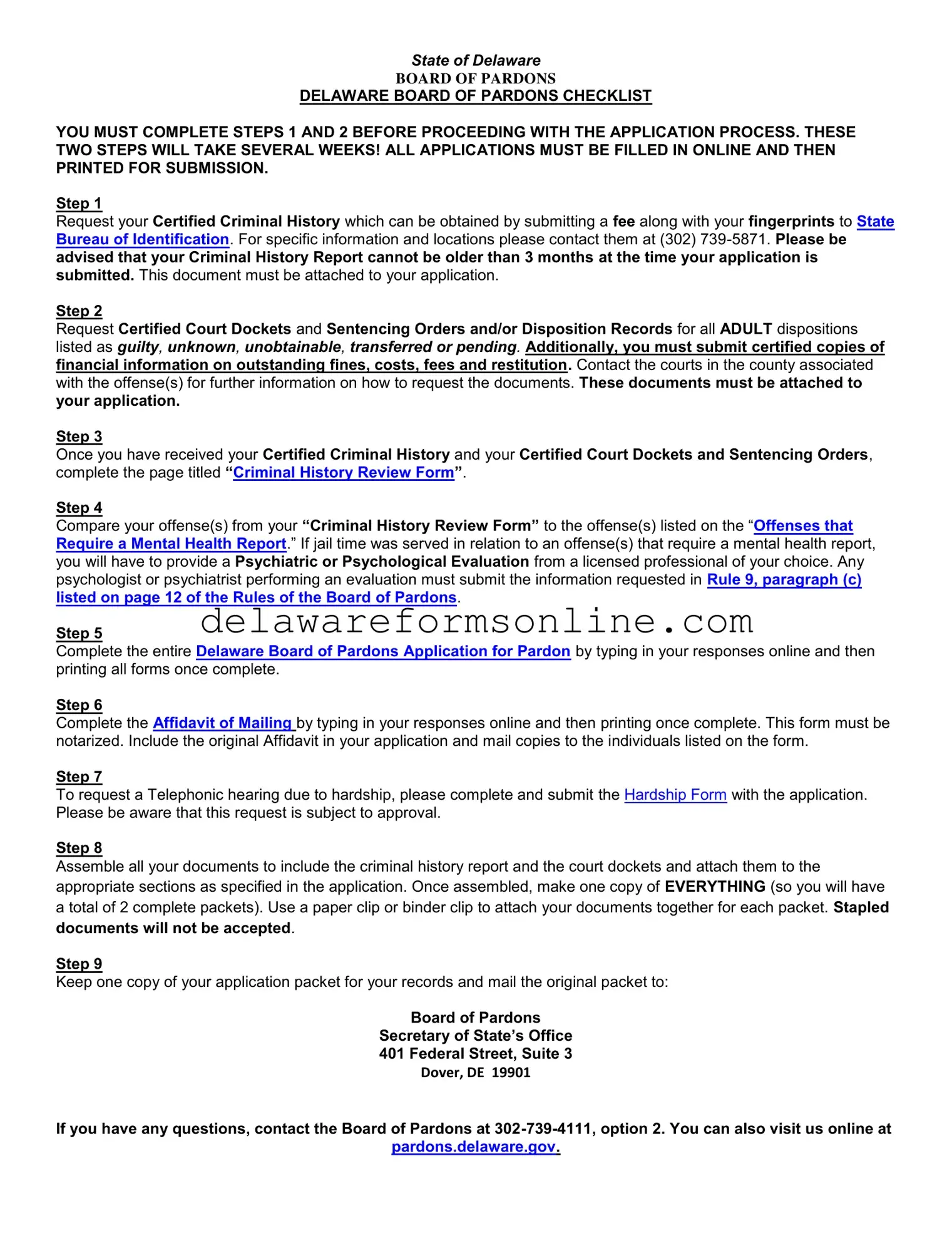 Official Delaware Pardon Application Form in PDF