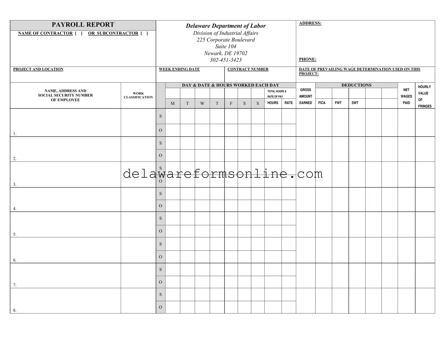 Official Delaware Payroll Report Form in PDF