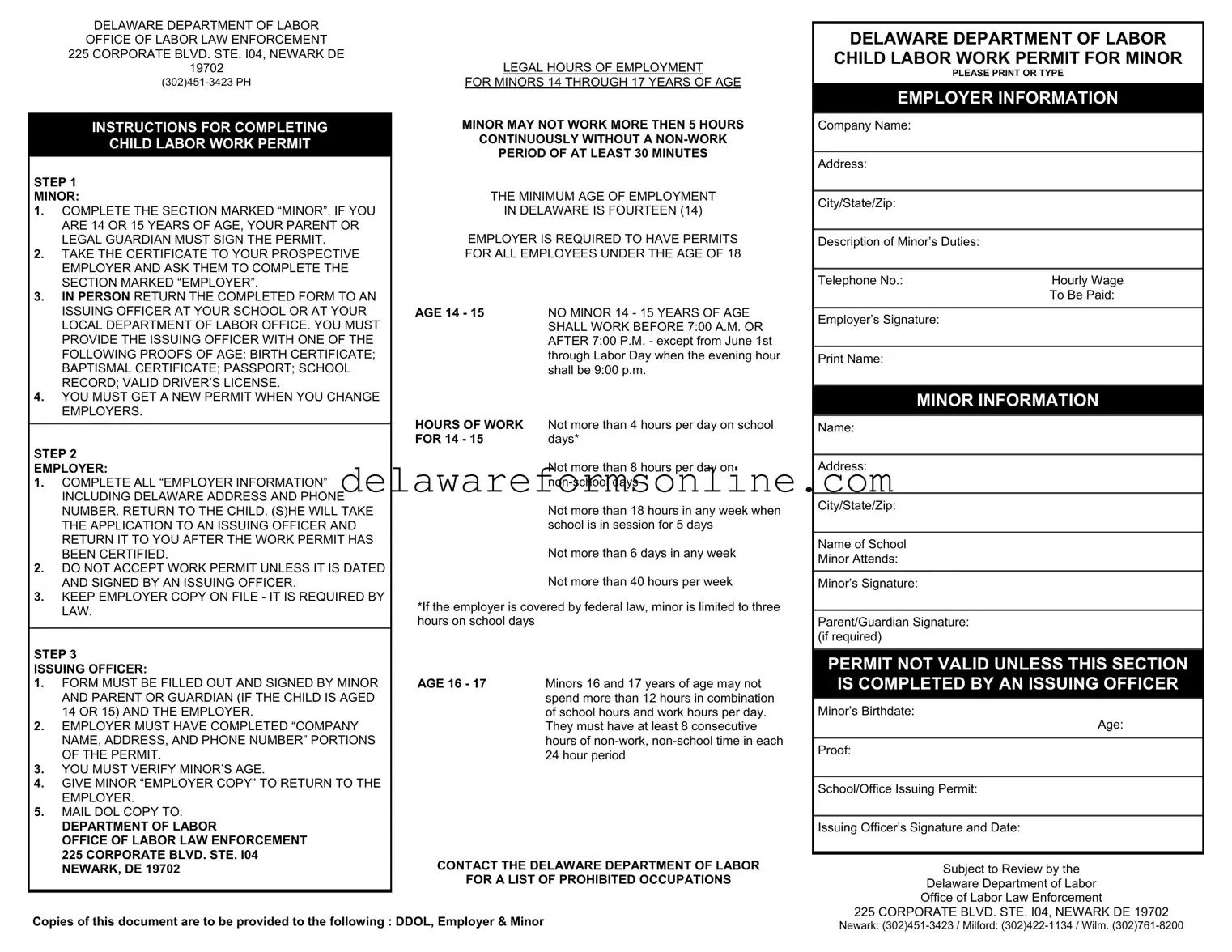 Official Delaware Work Permit Form in PDF