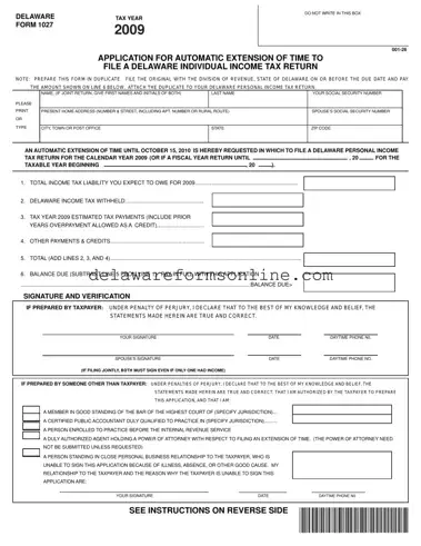 Official Delaware 1027 Form in PDF