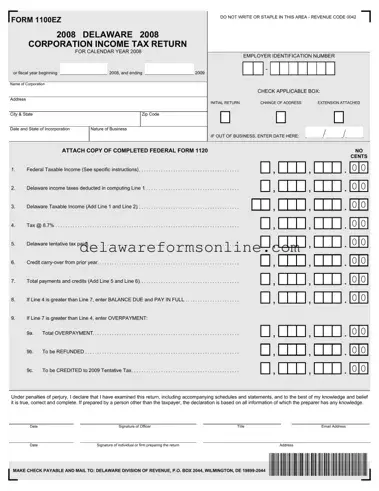 Official Delaware 1100Ez Form in PDF