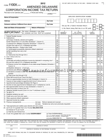 Official Delaware 1100X Form in PDF
