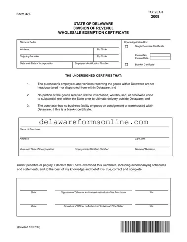 Official Delaware 373 Form in PDF