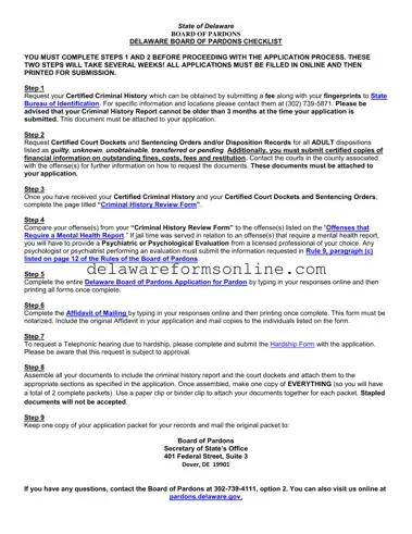 Official Delaware Pardon Application Form in PDF