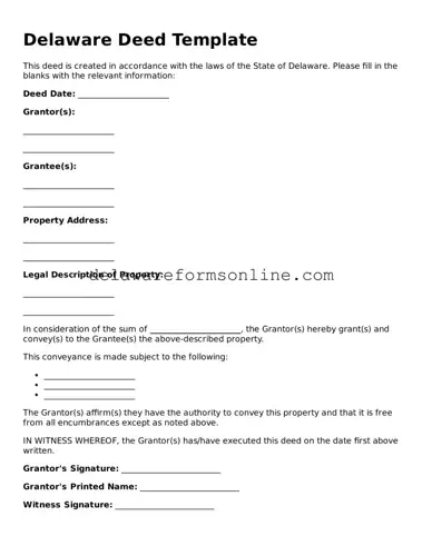 Fillable Deed Document for the State of Delaware