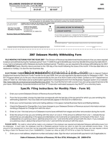 Official Delaware W1 9301 Form in PDF